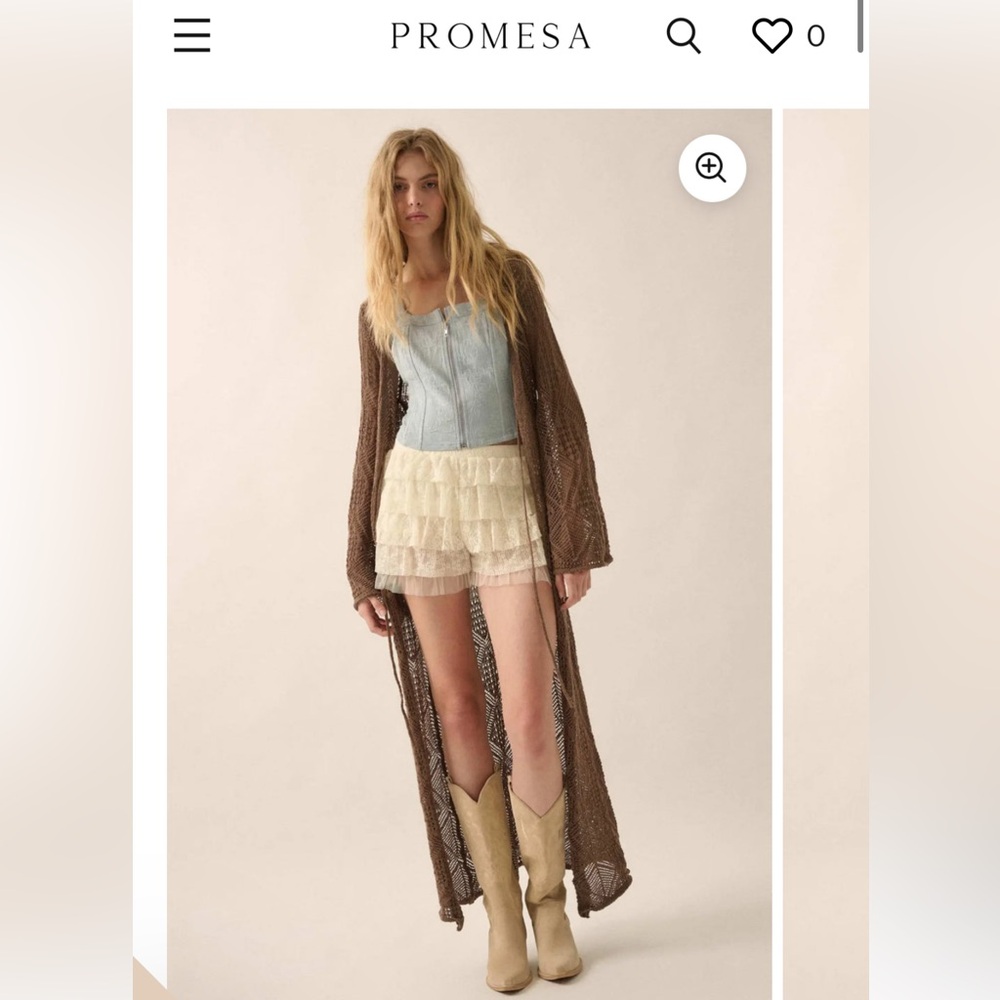 Promesa Taupe Crochet Knit Duster NEVER WORN